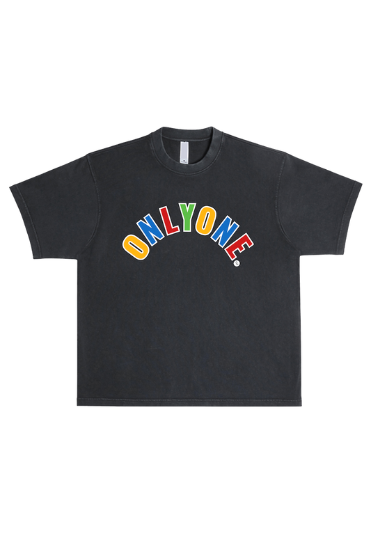 "Logo" Oversized Faded T-Shirt - Shadow Multicolor