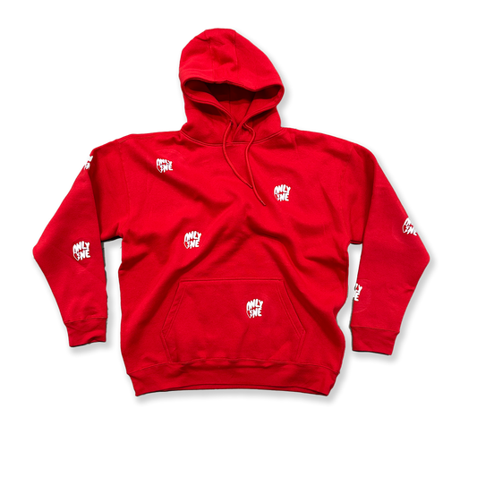 "1 Heart" Allover Hoodie - Red