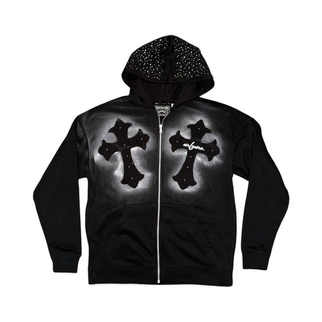 DOUBLE CROSSED ZIP HOODIE - BLACK