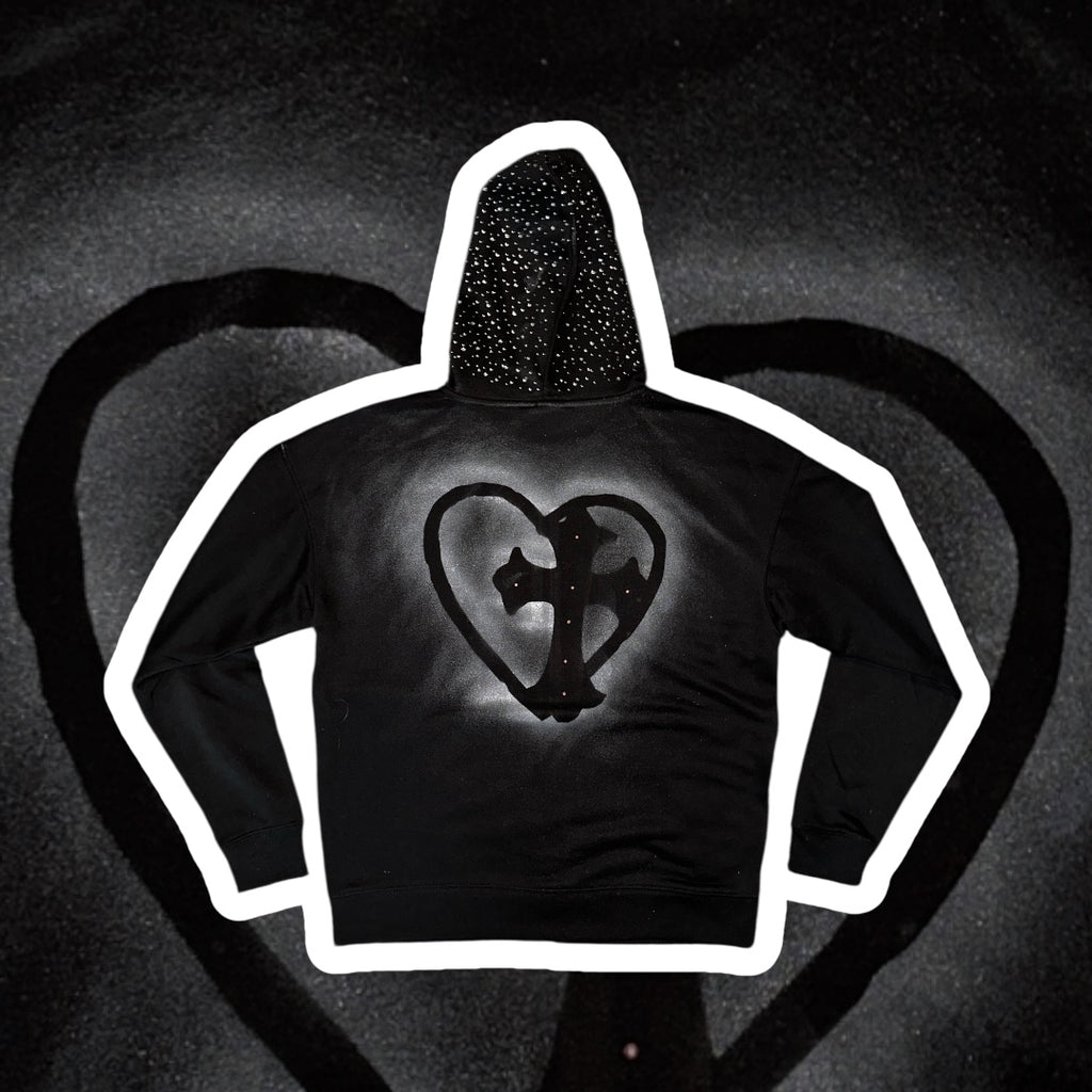 DOUBLE CROSSED ZIP HOODIE - BLACK