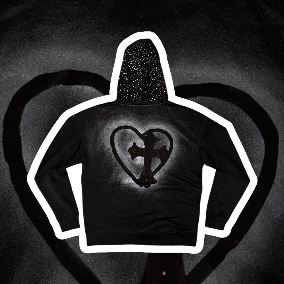 DOUBLE CROSSED ZIP HOODIE - BLACK