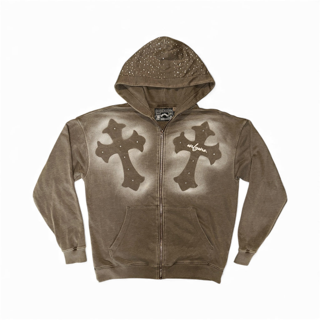 DOUBLE CROSSED ZIP HOODIE - BROWN