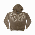 DOUBLE CROSSED ZIP HOODIE - BROWN