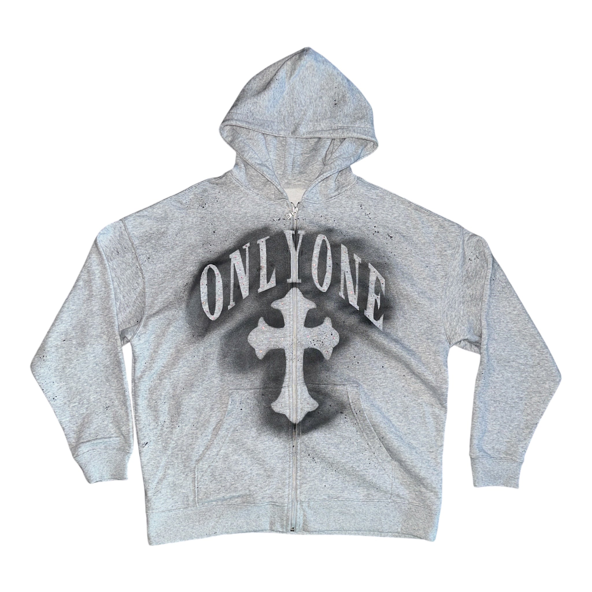1 CROSS ZIP HOODIE - HEATHER GREY