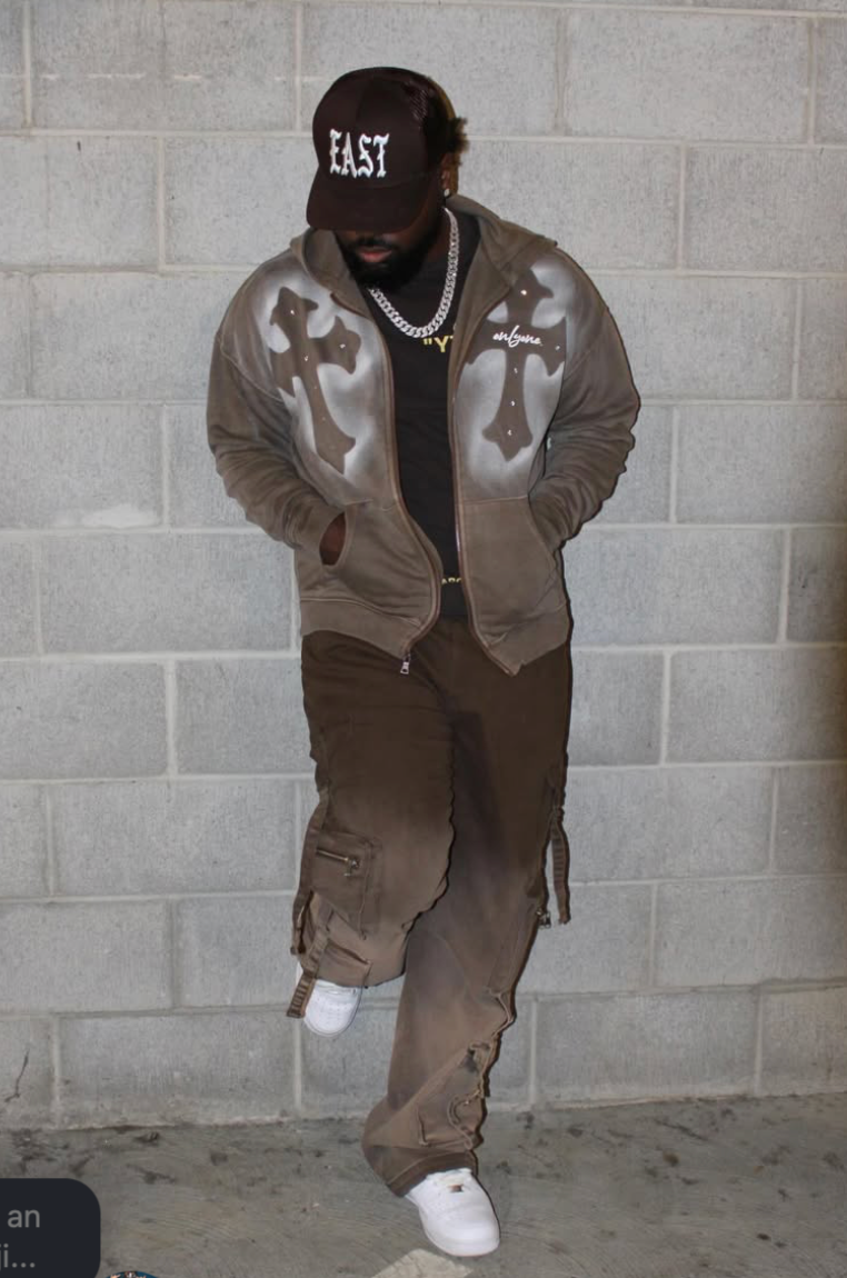 DOUBLE CROSSED ZIP HOODIE - BROWN